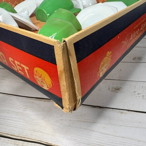 VTG Akro Agate Little American Maid Tea Set Children's Toys Dishes Green & White - Picture 6 of 16